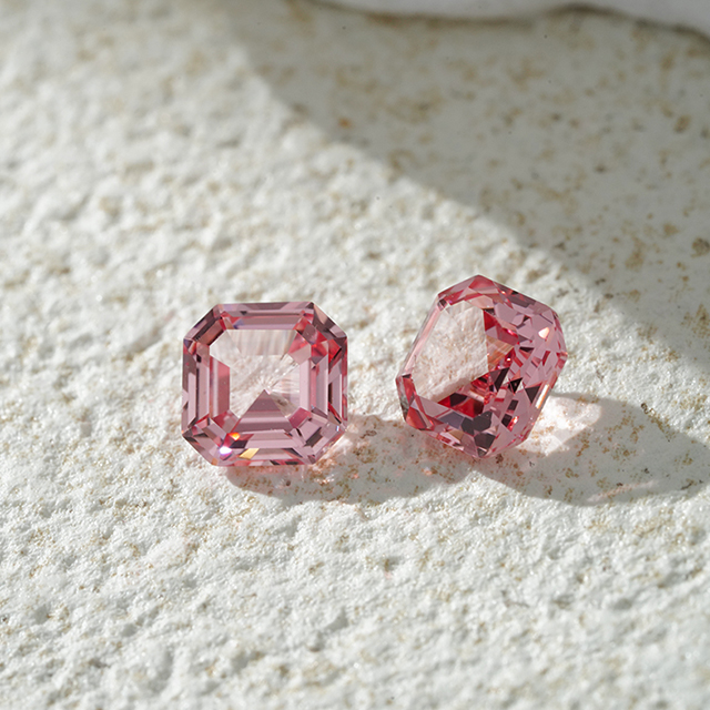 Asscher Cut Pink Padparadscha Color Lab อัญมณีที่ปลูก